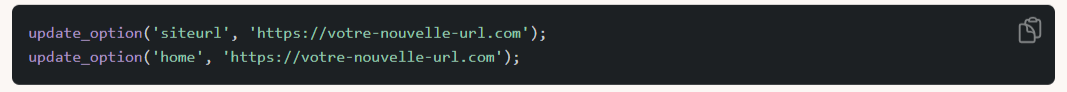 Code à intégrer modifier l'url site internet wordpress Code à intégrer modifier l'url site internet wordpress