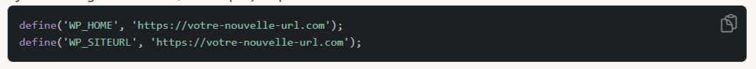 Code à intégrer modifier l'url site internet wordpress Code à intégrer modifier l'url site internet wordpress