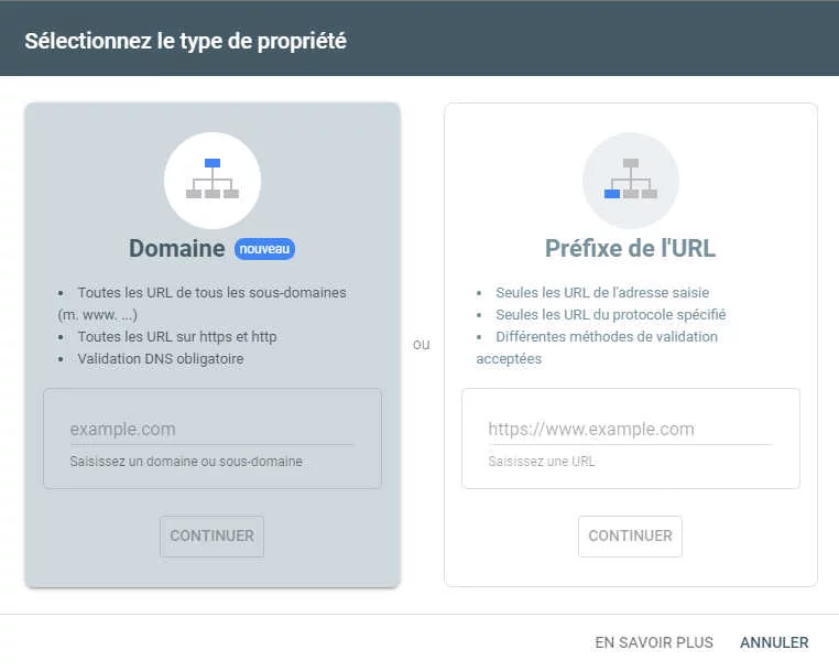 création et validation google search console