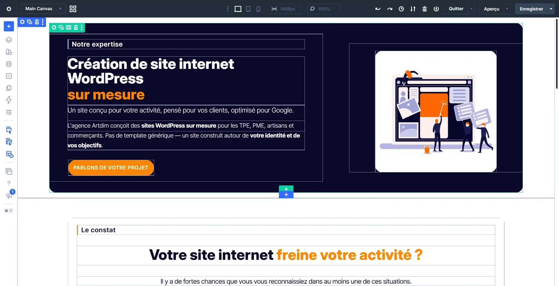 Capture decran mise en page divi builder 1
