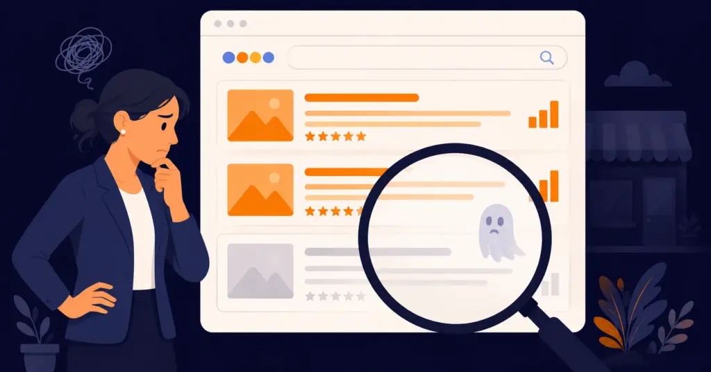 Illustration : site internet invisible dans les résultats de recherche Google face aux concurrents visibles