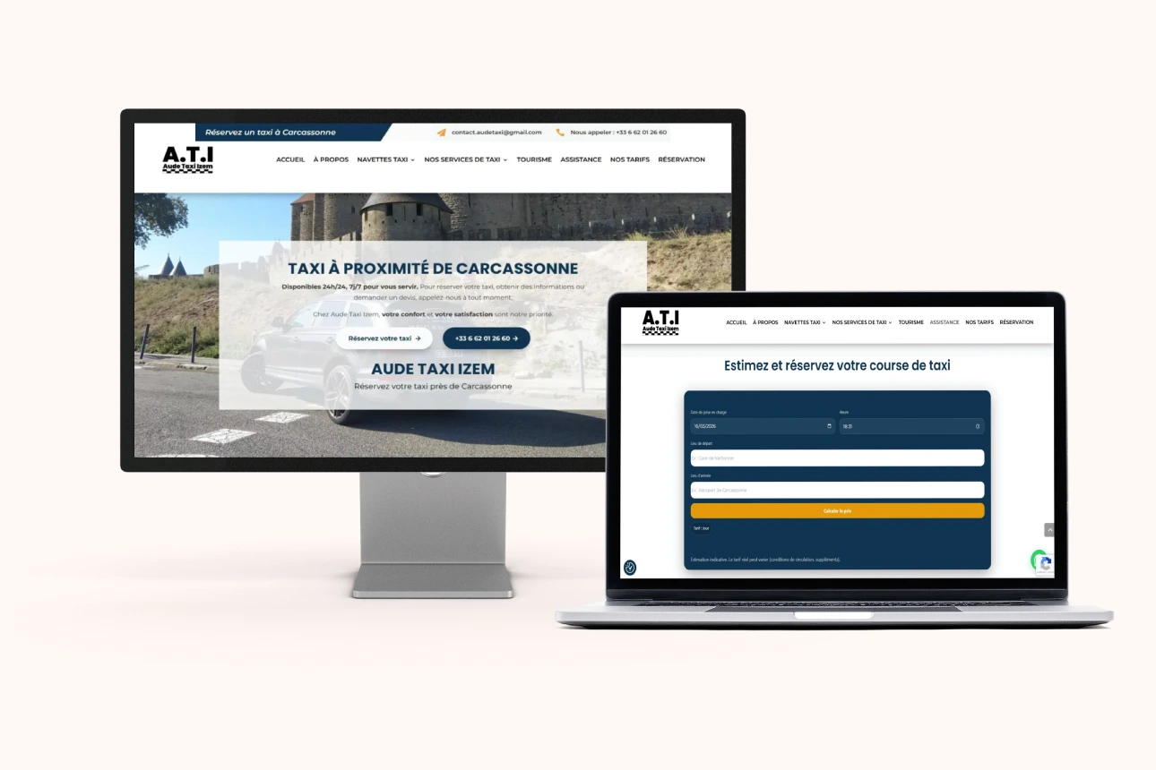 Refonte du site internet Aude Taxi Izem à Carcassonne — Réalisation agence web Artdim Création site internet Aude Taxi Izem - Agence web Artdim Carcassonne